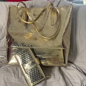 Kate Spade shimmer Gold Tote with Matching Wallet